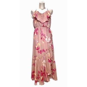 LUSH wrap floral print pink Midi Ruffle Midi sleeveless Dress Size Small